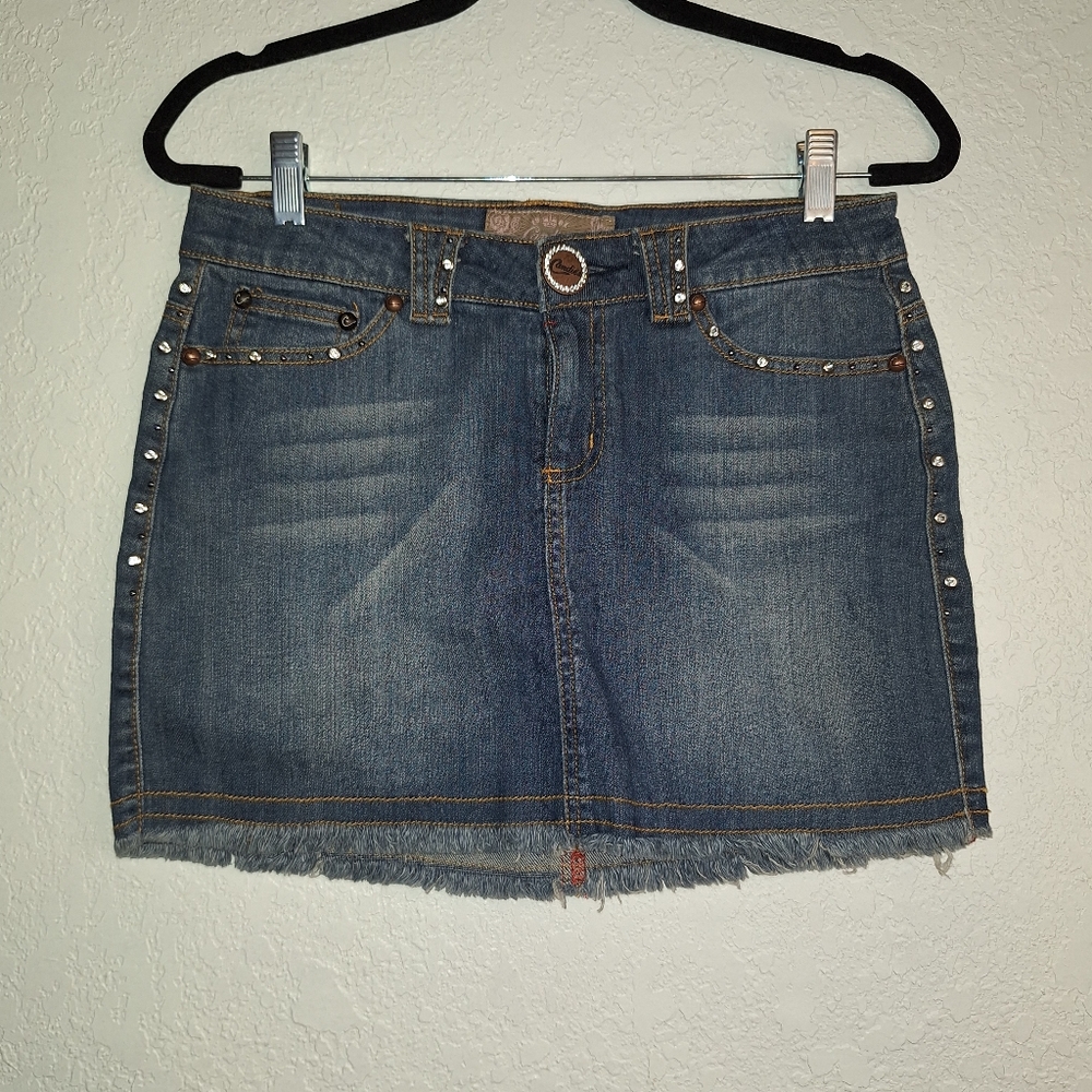 Candies Studded Distressed Frayed Hem Short Denim Skirt Women's  Size 7